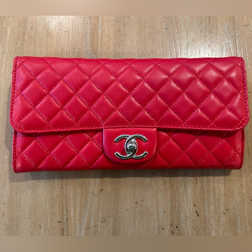 Classic red Chanel bag, clutch sized with shoulder strap. NWT